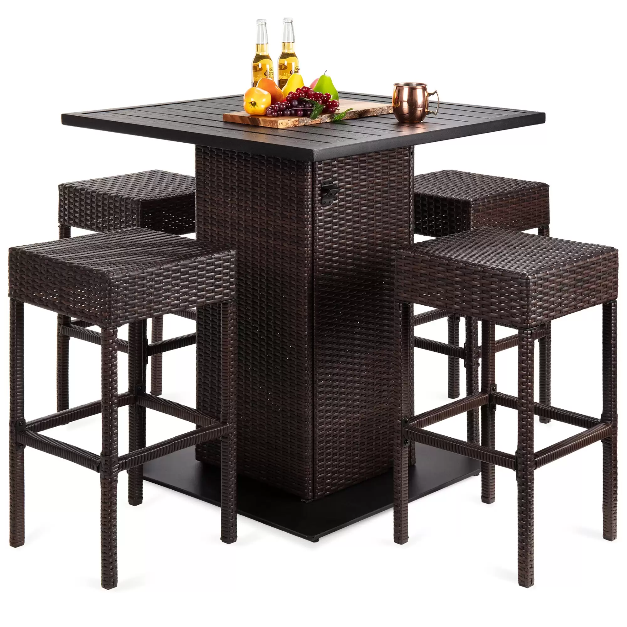 Pay $351.99 5-Piece Wicker Bar Set W/ 4 Stools, Built-In Bottle Opener, Hidden Storage With This Bestchoiceproducts Discount Voucher