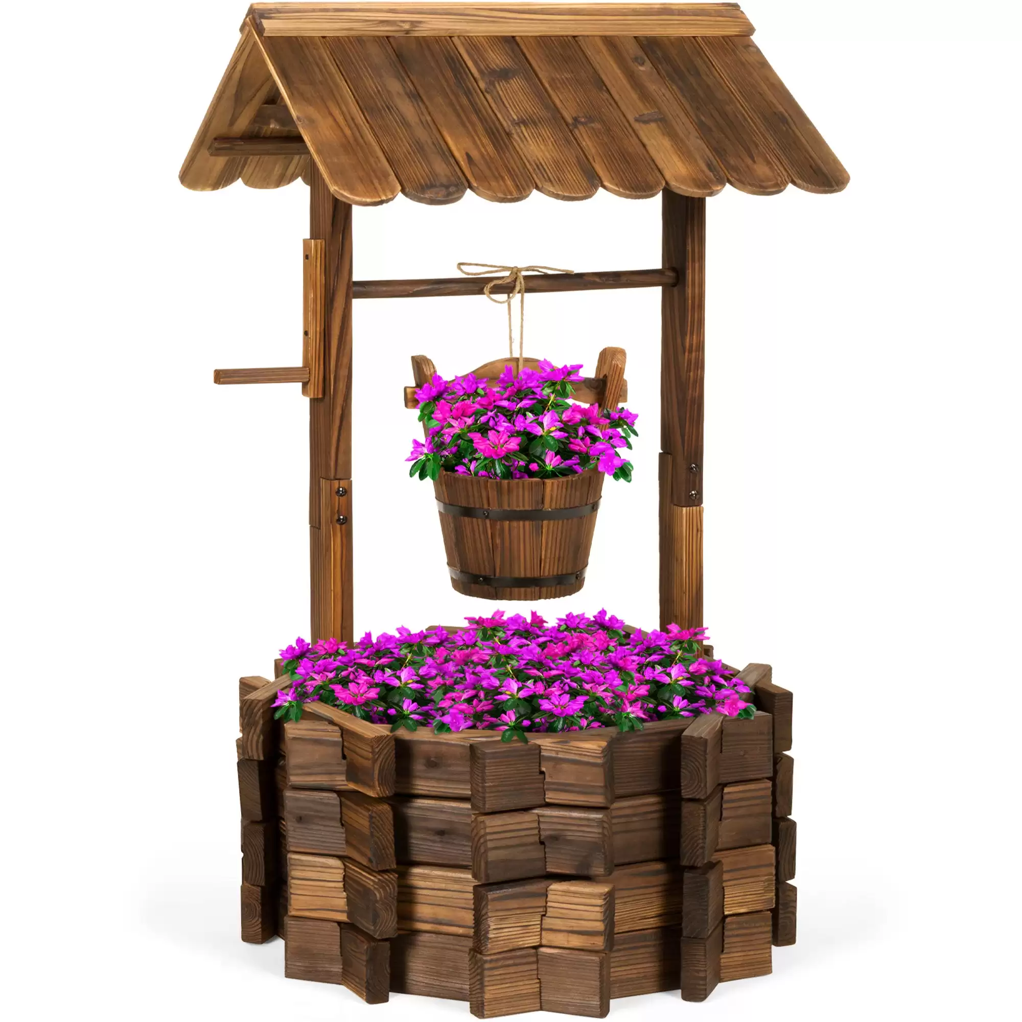 Order In Just $89.99 Rustic Wooden Wishing Well Planter Yard Decoration W/ Hanging Bucket With This Bestchoiceproducts Discount Voucher