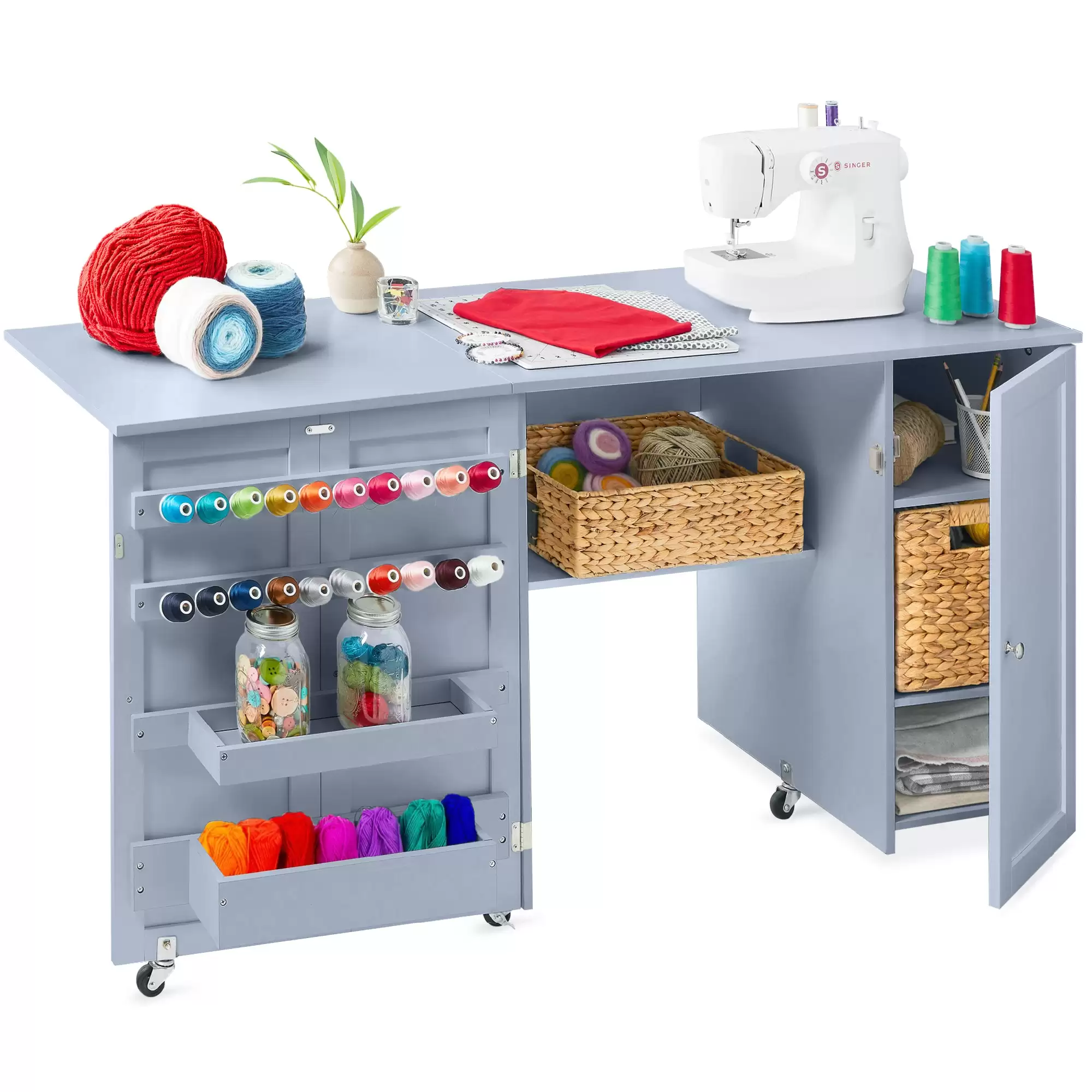 Pay $139.99 Large Portable Folding Sewing Table Multipurpose Craft Station W/ Wheels With This Bestchoiceproducts Coupon