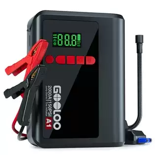 Order In Just $78.02 Gooloo A1 2000a 12v Car Jump Starter With 150psi Tire Inflator, 35l/min Airflow, Auto-shutoff, Led Light, For 7l Gas And 5.5l Diesel Vehicles With This Discount Coupon At Geekbuying