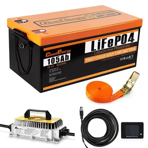 Pay Only $1399 For Cloudenergy 36v(38.4v) 105ah Lifepo4 Golf Cart Battery, With 20a Charger, 4032wh Energy, Built-in 200a Bluetooth Bms, 8064w Max. Load Power, Touch Monitor, 6000+ Cycles, For Golf Carts, Trolling Motor With This Coupon At Geekbuying