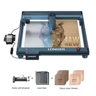 Order In Just €939.00 Longer Laser B1 44w-48w Laser + Laser Bed + Rotary Roller With Bracket + 12pcs Mahogany Sheets + 12pcs Walnut Sheets (300*300*3mm / 11.8*11.8*0.11 Inch) With This Discount Coupon At Geekbuying